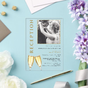 Elegante foto champagne huwelijksreceptie acryl uitnodigingen