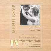 Elegante foto Champagne Trouwmenu RSVP Acryl Uitnodigingen (Voorkant)