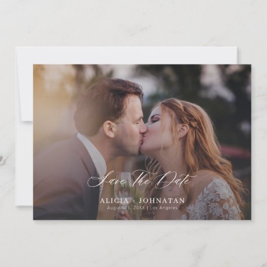 Elegante foto chique script bruiloft save the date (Voorkant)