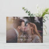 Elegante foto chique script bruiloft save the date (Staand voorkant)