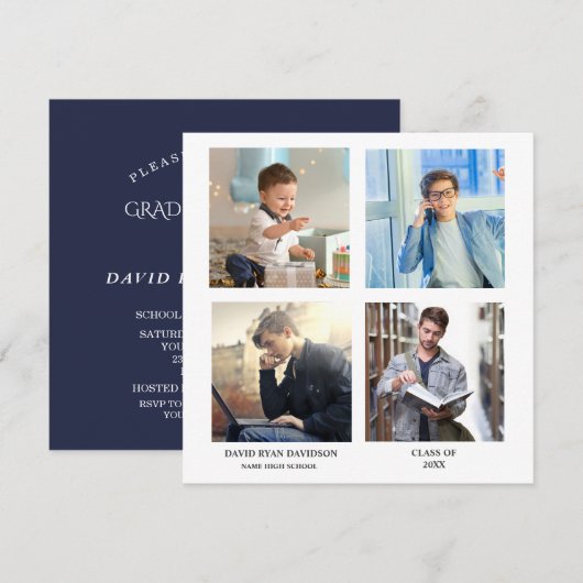 Elegante foto collage afstudeerfeest aankondiging (Voorkant / Achterkant)