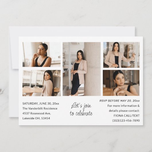 Elegante foto collage Afstuderen aankondiging (Achterkant)