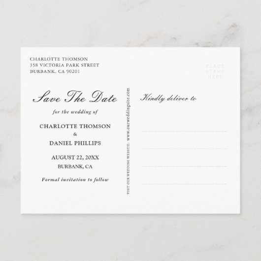 Elegante foto collage bruiloft Sla de datum Aankondigingskaart (Achterkant)