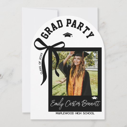 Elegante foto Coquette Black Bow Afstuderen Kaart (Voorkant)