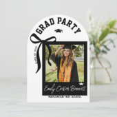 Elegante foto Coquette Black Bow Afstuderen Kaart (Staand voorkant)