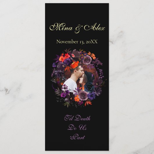 Elegante foto Donkere herfst bloemenbruiloft Programmakaart (Achterkant)