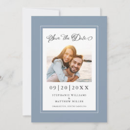 Elegante Foto Dusty Blue Save The Date Verlovingsk