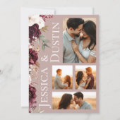 Elegante foto Dusty Roos Roze Bloemen bruiloft Kaart (Achterkant)