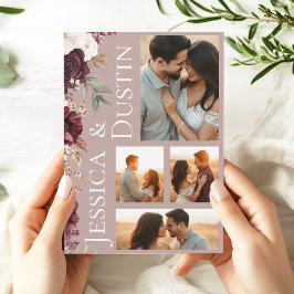 Elegante foto Dusty Roos Roze Bloemen bruiloft Kaart