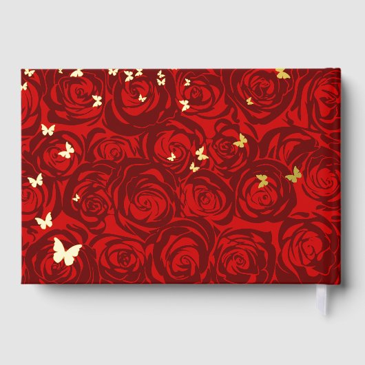 Elegante Foto Echte Gouden Folie en Rode Quinceane Gastenboek (Achterkant)