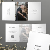 Elegante foto eenvoudige bruiloft RSVP details QR  Drieluik Uitnodiging