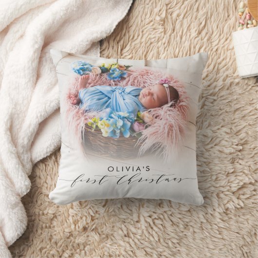 Elegante foto Eerste Kerstmis Hand-belettering Kussen (Deken)