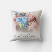 Elegante foto Eerste Kerstmis Hand-belettering Kussen (Achterkant)