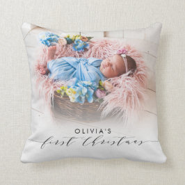 Elegante foto Eerste Kerstmis Hand-belettering Kussen