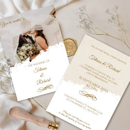 Elegante foto- en gouden schrift huwelijksuitnodig kaart