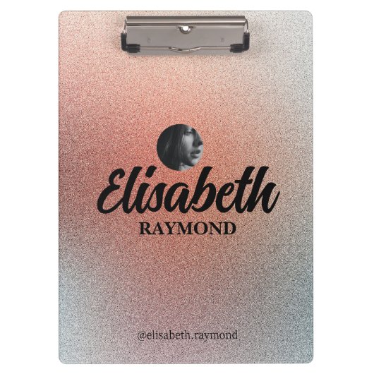 Elegante foto en naam Sjabloon Sinaasappel Glitter Klembord (Voorkant)