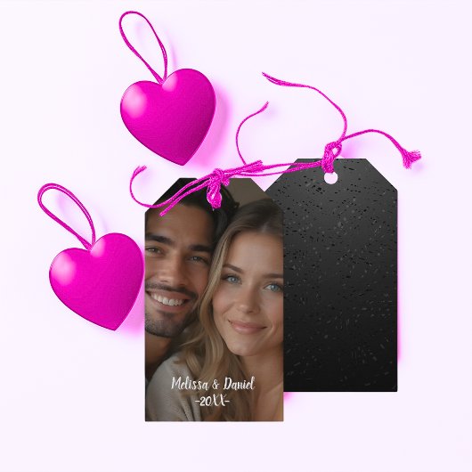 Elegante foto en naam zwart accent cadeaulabel