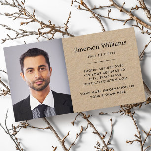 Elegante foto en op maat gemaakt logo Kraft papier Visitekaartje