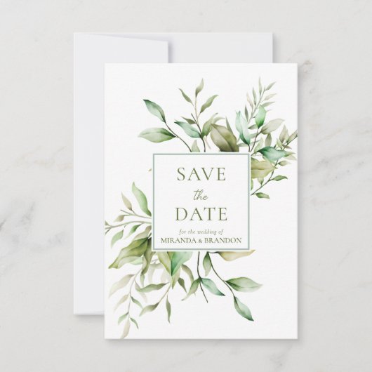 Elegante foto Eucalyptus gebladerte bruiloft Save The Date (Voorkant)