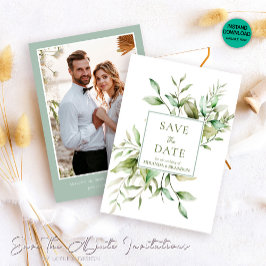Elegante foto Eucalyptus gebladerte bruiloft Save The Date
