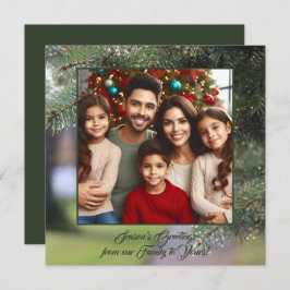 Elegante Foto Evergreen Tree Branches Donkergroen Feestdagenkaart