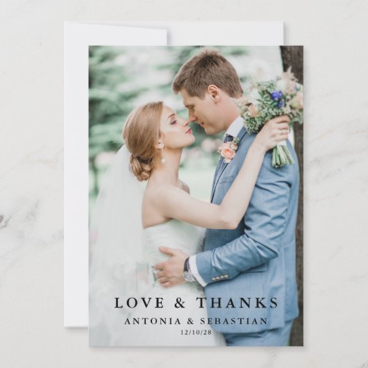 Elegante foto Flat Wedding Dank u kaart (Voorkant)