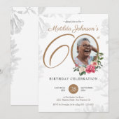 Elegante foto Floral 60e verjaardag Kaart (Voorkant / Achterkant)