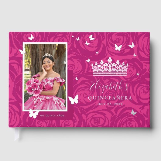 Elegante foto Fuchsia Quinceanera Gastenboek (Voorkant)