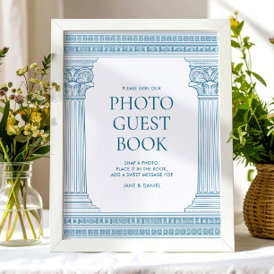 Elegante foto gastboek feest teken in blauw poster