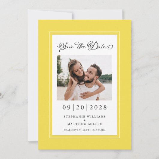 Elegante Foto Geel | Bewaar de datum Verlovingsfee Save The Date (Voorkant)