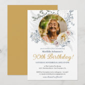 Elegante foto Gele Bloemen 90ste Verjaardag Kaart (Voorkant / Achterkant)