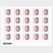 Elegante foto gepersonaliseerd licht roze gelukkig vierkante sticker (Vel)