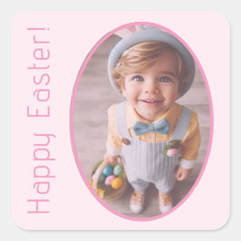 Elegante foto gepersonaliseerd licht roze gelukkig vierkante sticker