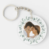 Elegante foto gepersonaliseerde eucalyptus bruilof sleutelhanger (Voorkant)
