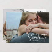 Elegante foto – gesplitste lay-out met modern scri save the date (Voorkant / Achterkant)