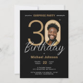 Elegante foto Gold Black Surprise 30e verjaardag Kaart (Voorkant)