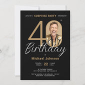 Elegante foto Gold Black Surprise 40e verjaardag Kaart (Voorkant)