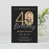 Elegante foto Gold Black Surprise 40e verjaardag Kaart (Staand voorkant)