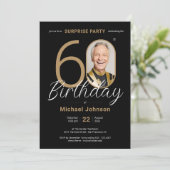 Elegante foto Gold Black Surprise 60e verjaardag Kaart (Staand voorkant)