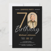 Elegante foto Gold Black Surprise 70e verjaardag Kaart (Voorkant)