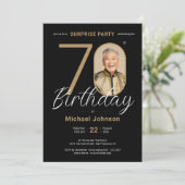 Elegante foto Gold Black Surprise 70e verjaardag Kaart (Staand voorkant)