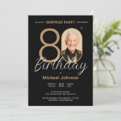 Elegante foto Gold Black Surprise 80ste verjaardag Kaart (Staand voorkant)