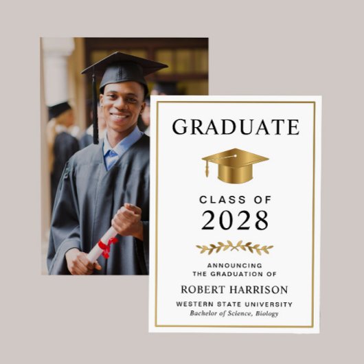 Elegante foto Goud Afstudeerder Pet College Afstud Aankondiging