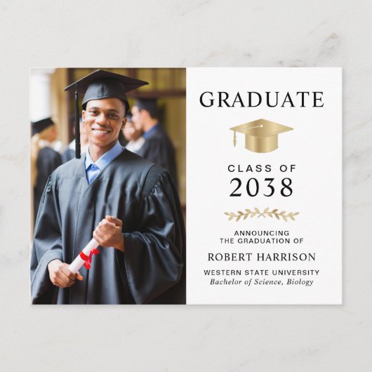 Elegante foto Goud Afstudeerder Pet College Afstud Aankondigingskaart (Voorkant)