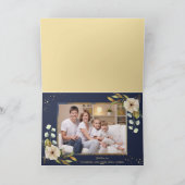 Elegante Foto Goud Bloemig Blauw Geluk Kerstmis Feestdagen Kaart (Binnen)
