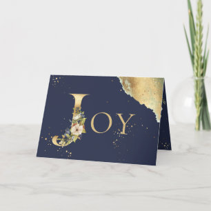 Elegante Foto Goud Bloemig Blauw Geluk Kerstmis Feestdagen Kaart