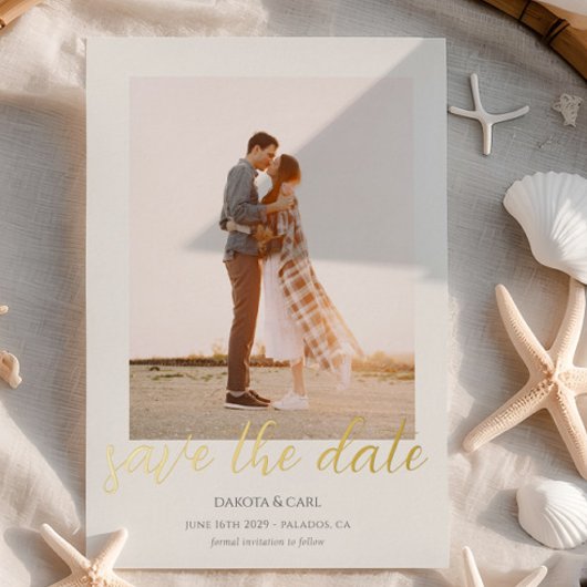 Elegante Foto Goud Save the Date Folie Uitnodiging