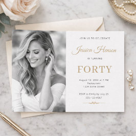 Elegante foto goud script minimal 40e verjaardag kaart
