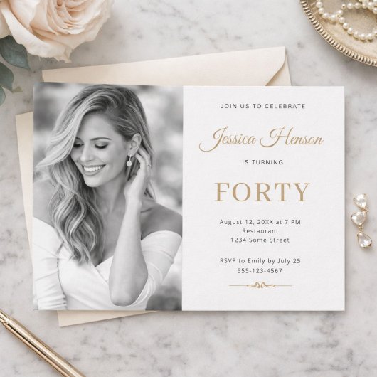Elegante foto goud script minimal 40e verjaardag kaart