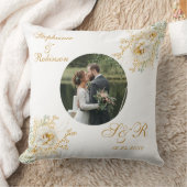Elegante foto Goud Wit Bloemen Monogram Bruiloft Kussen (Deken)